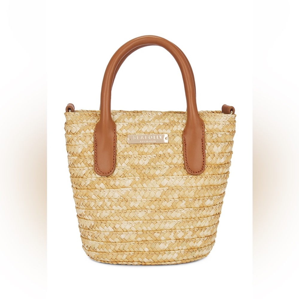 Seafolly Natural Woven Tote with Brown Accents